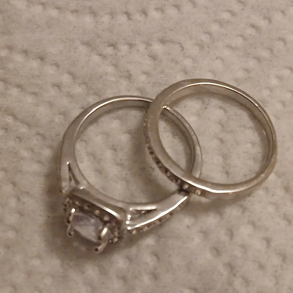925 STERLING SILVER, White Sapphire WEDDING SET. Size 9 - Picture 8 of 9